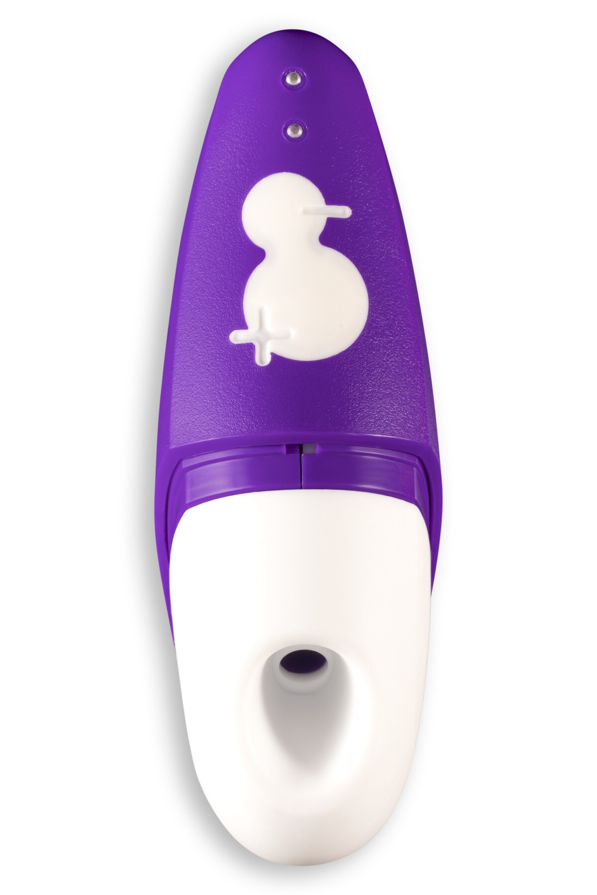 Purple ROMP vibrator Free Clitoral shown in hand for scale