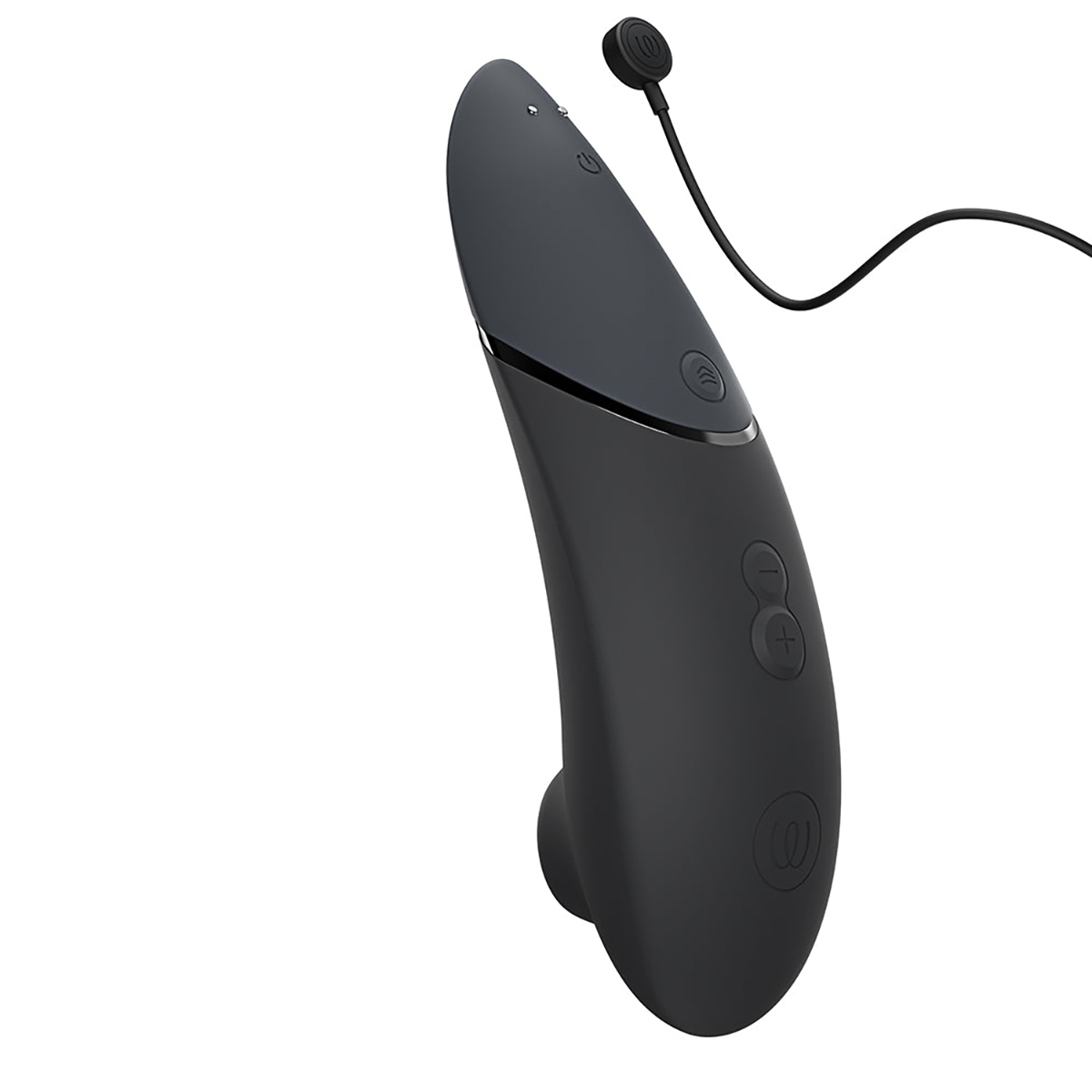 Black Womanizer vibrator positioned upright for display