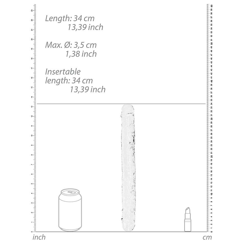 13 inch Dildo by Shots in Clear shown for pegging Her or Him