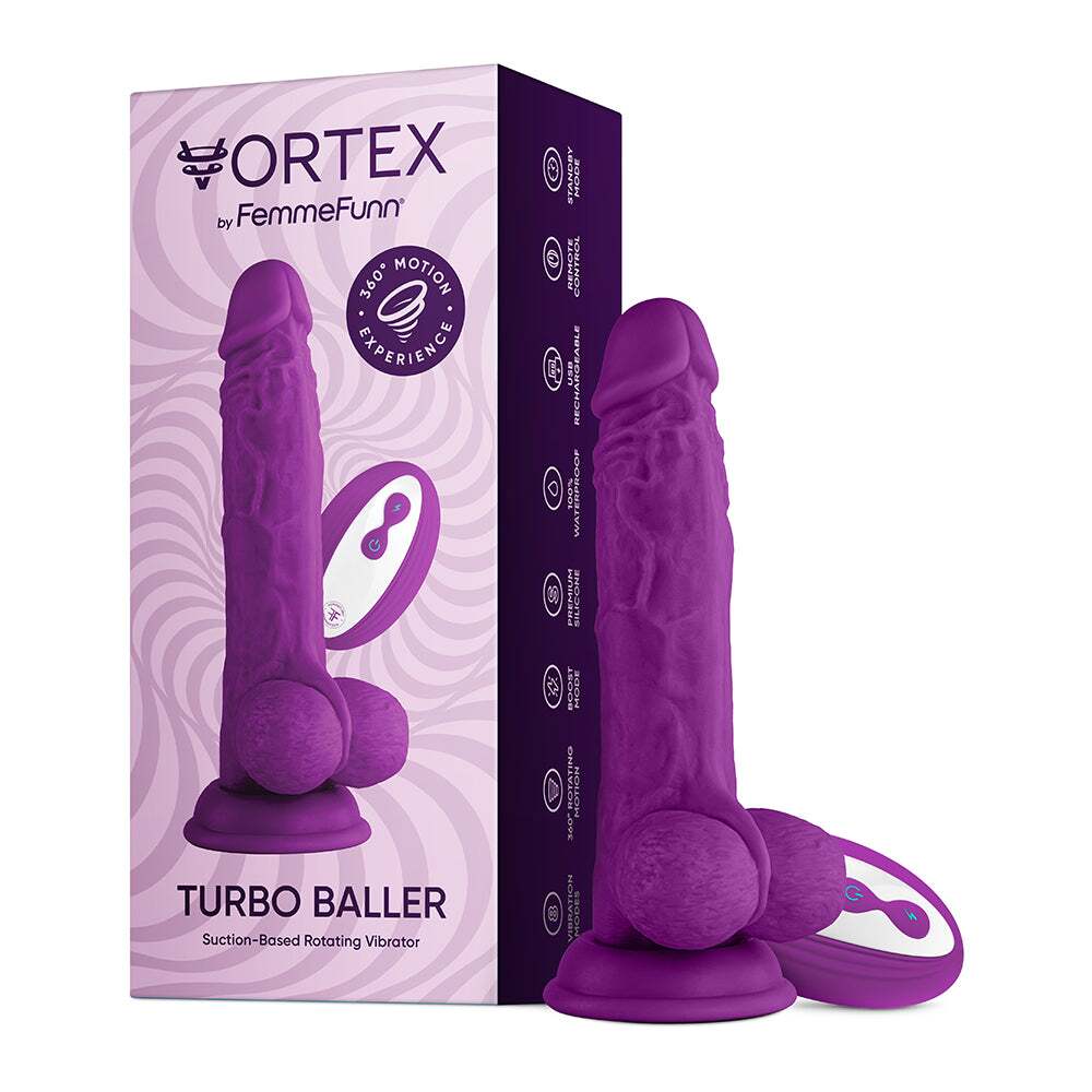 8. 25 inch dildo by femmefunn in purple shown for use by her or him