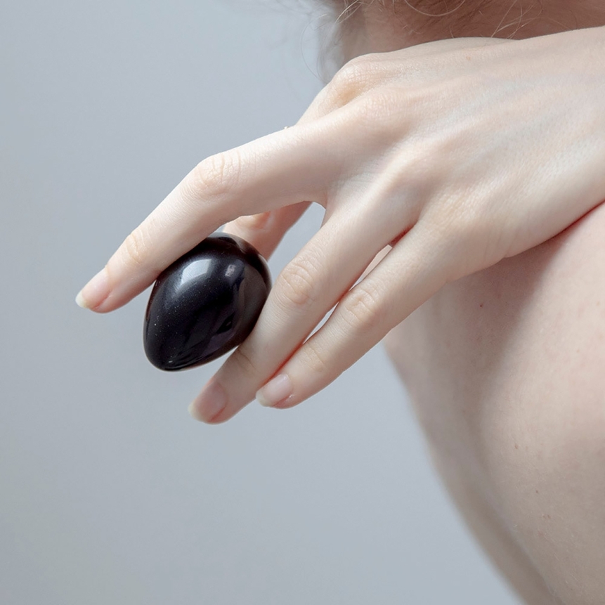 Buy Chakrubs Xaga Yoni Egg Obsidian drilled kegel exercise device for pelvic floor muscle strengthening.