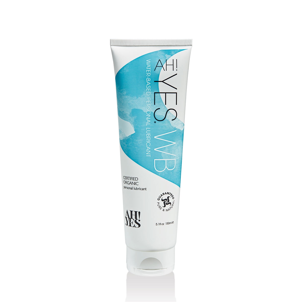 Bottle of  Water Based Lube AH! YES showing clean, lightweight formula