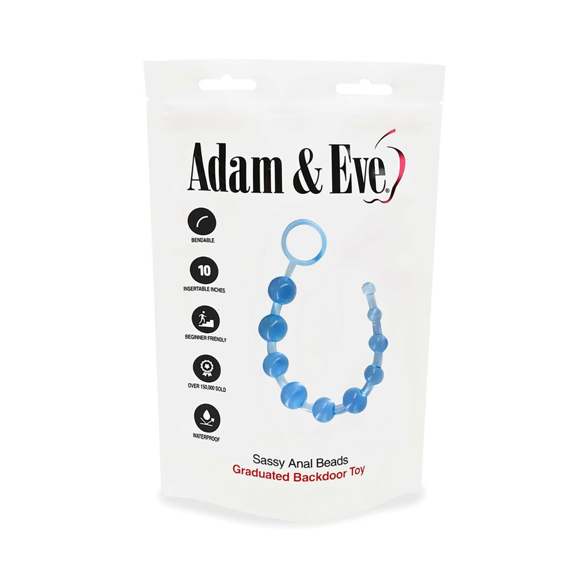 E Sassy Anal Beads (Bag Packaging) shown in hand for scale