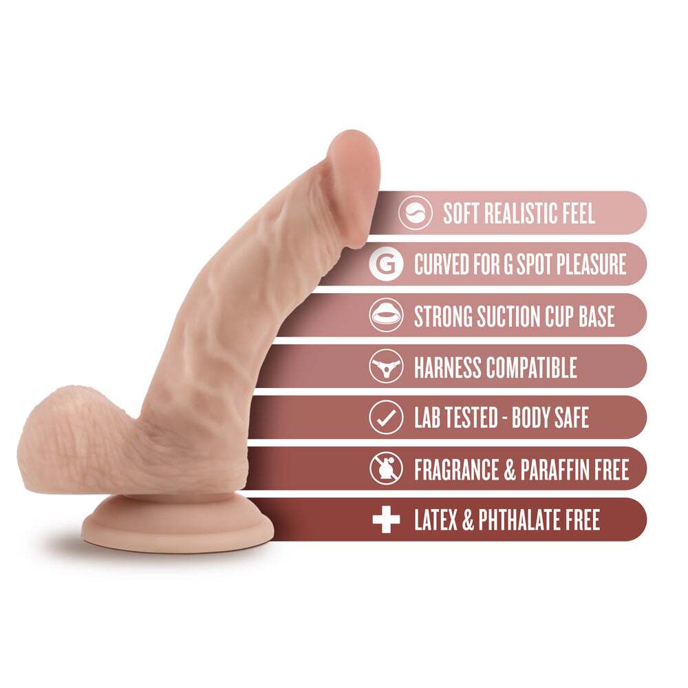 6.5 inch Dildo by Blush in Vanilla Ivory Beige displayed for pegging Him or Her