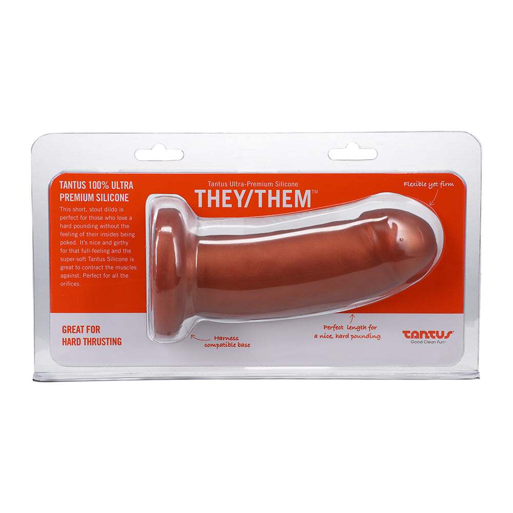 5.5 inch Dildo by Tantus in Copper shown for use by Her or Him