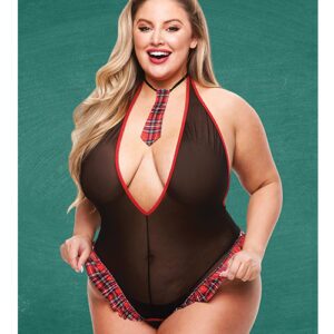 Schoolgirl See Thru Crotchless Teddy with Tie