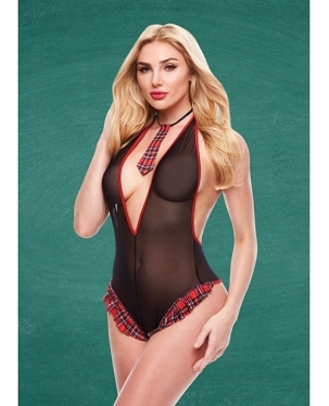 Schoolgirl See Thru Crotchless Teddy with Tie sexy lingerie costumes by Teacher's Pet