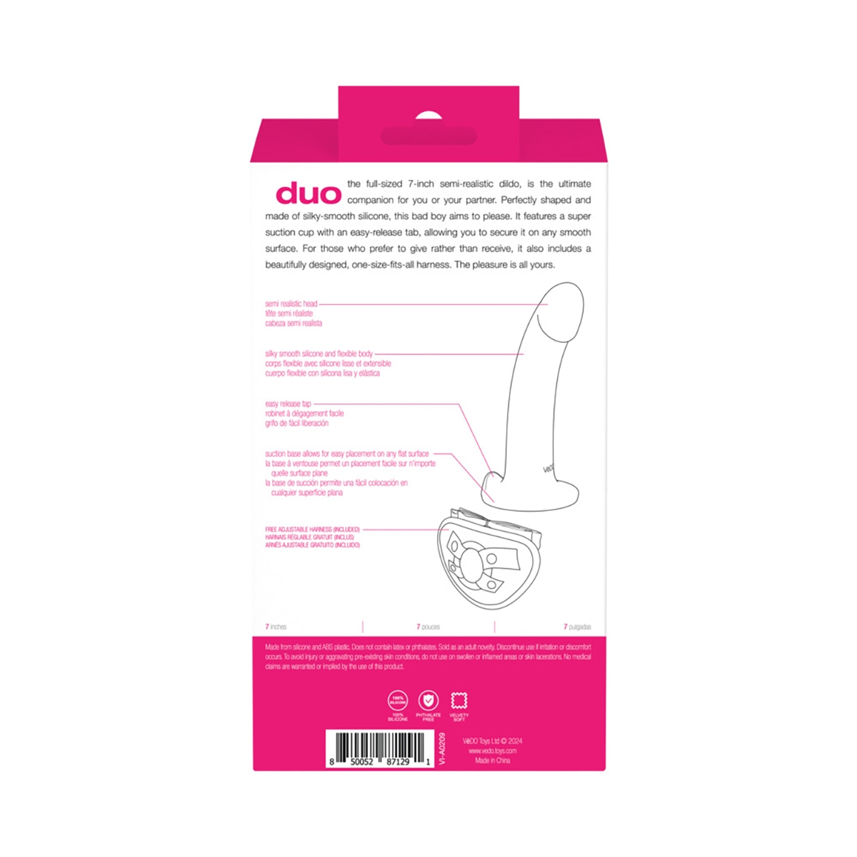 VeDO Duo Silicone Dildo with Harness Pink Purple dildo made by VeDO on sale at herVibrators.com