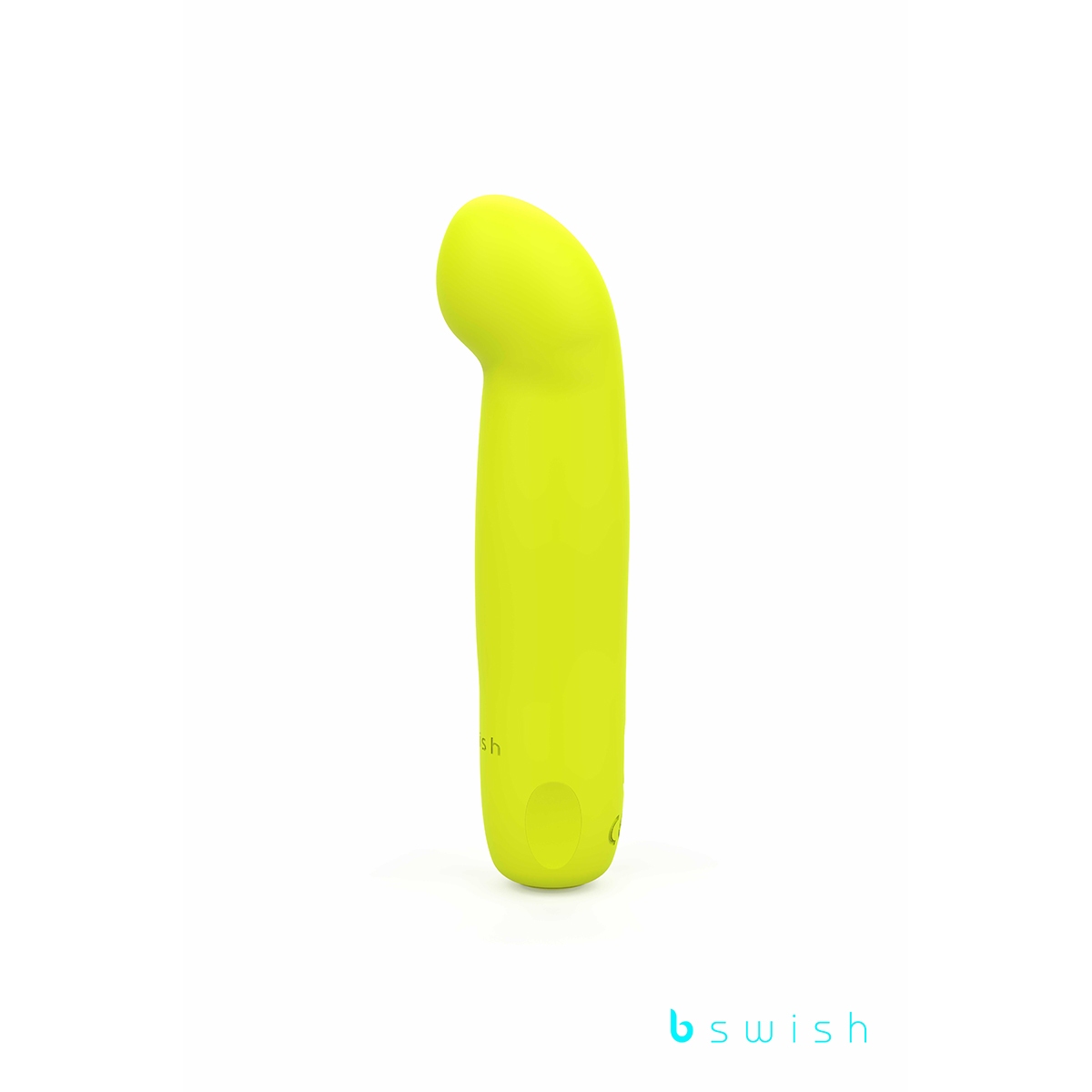 Yellow B Swish vibrator Bcute Classic Curve Infinite Limited Edition Citrus shown in hand for scale