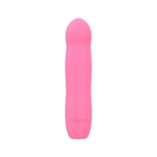 Pink B Swish vibrator Bdesired Infinite Deluxe LE- Flamingo shown in hand for scale