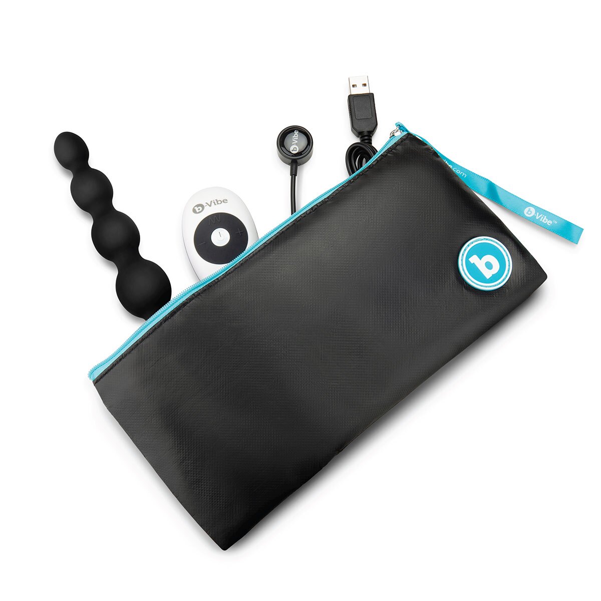 Angled view of the Black B-Vibe vibrator designed for intimate use