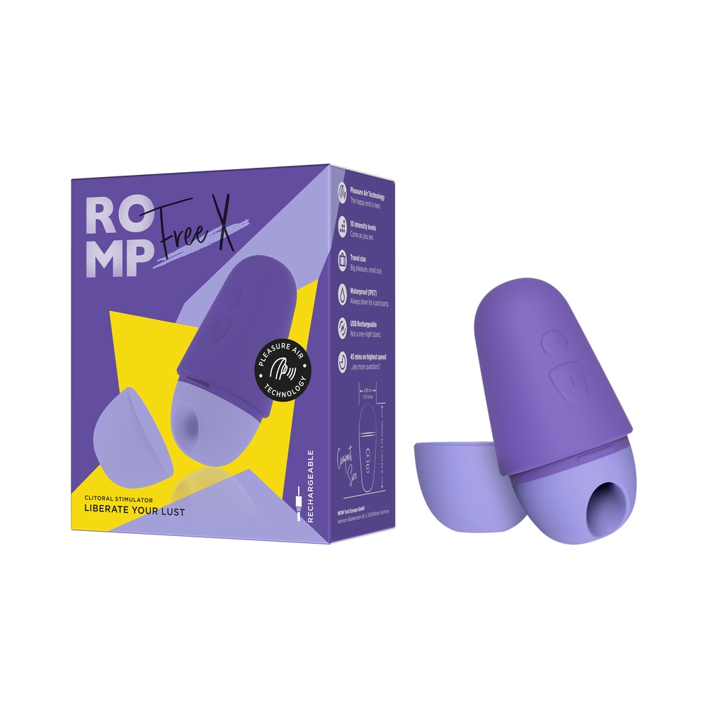 Angled view of the  ROMP vibrator designed for intimate use