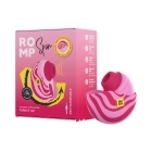 ROMP vibrator Spin Travel Rechargeable Clitoral Stimulator shown in hand for scale