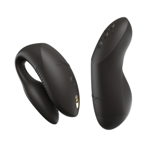 Black We-Vibe vibrator Chorus Pro Satin shown in hand for scale