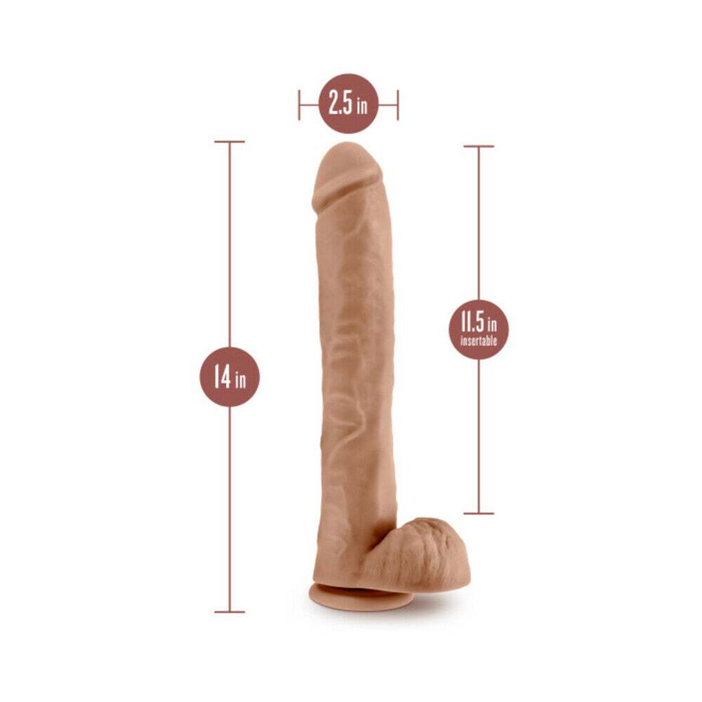 14 inch Dildo by Blush in Tan Light Brown Mocha shown for pegging Her or Him
