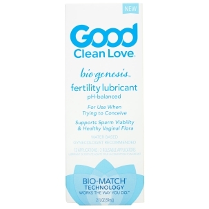 Bottle of 2 oz Water Based Lube Good Clean Love showing clean, lightweight formula