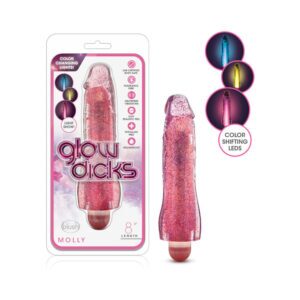 8 inch Dildo Blush Hot Pink Magenta Fuchsia Glow Dicks Molly Color Changing Vibrating Glitter