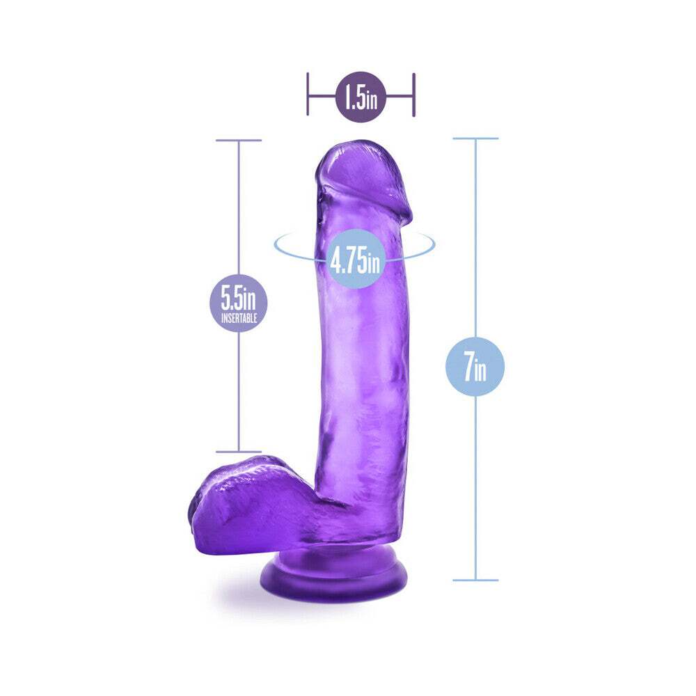 7 inch Dildo by Blush in Purple displayed for pegging Him or Her