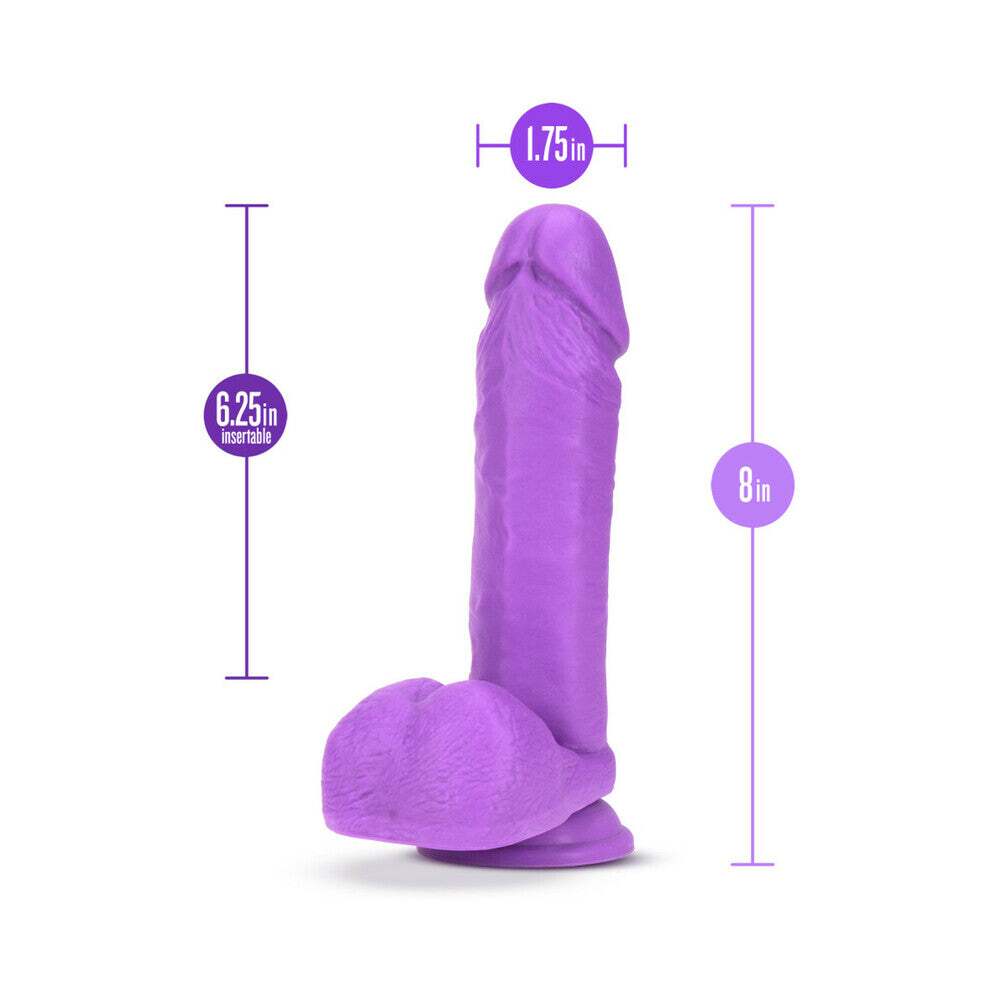 8 inch Dildo by Blush in Purple displayed for pegging Him or Her