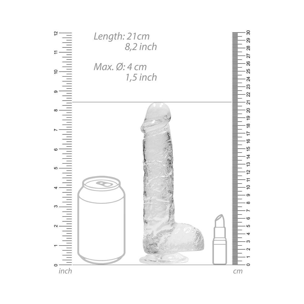 8 inch Dildo by Shots in Clear displayed for pegging Him or Her
