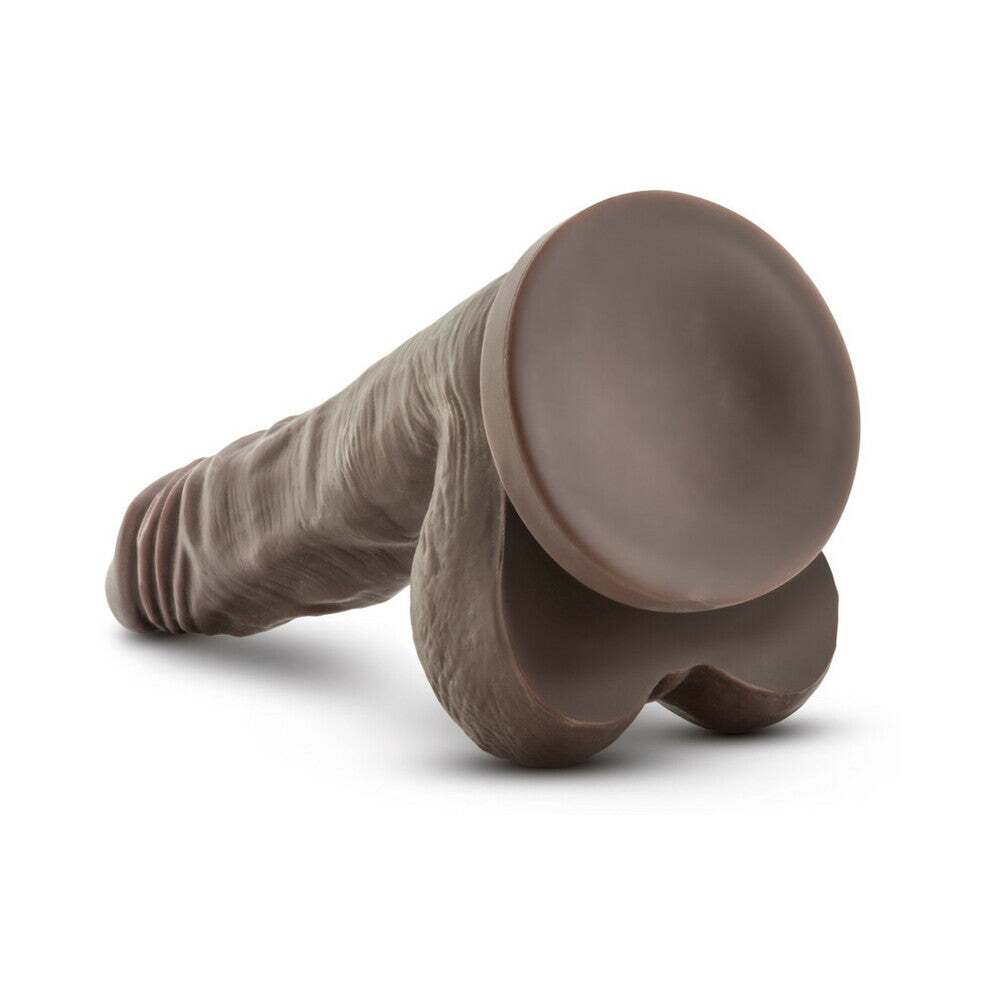 8.5 inch Dildo by Blush in Dark Brown shown for pegging Her or Him