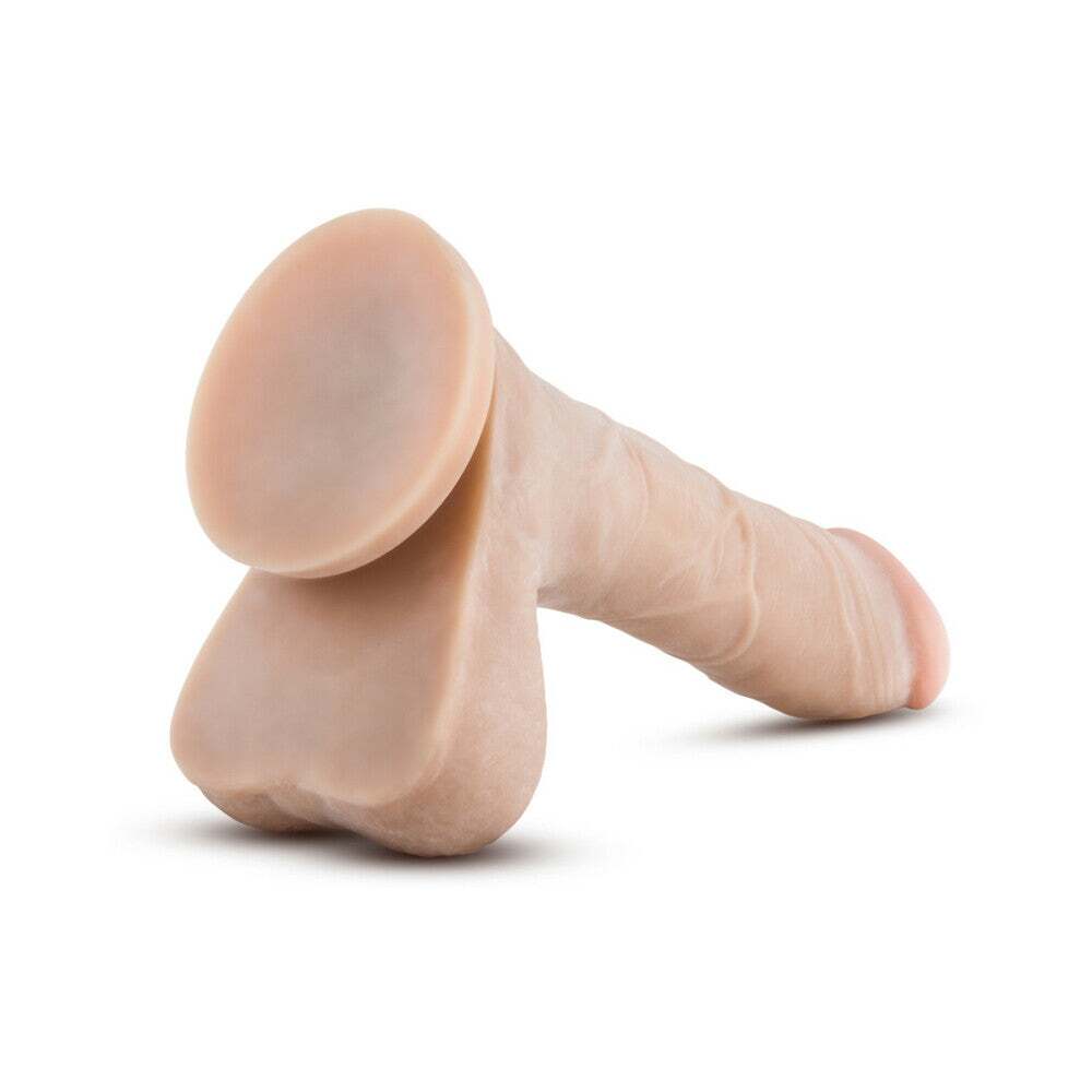 8.5 inch Dildo by Blush in Vanilla Ivory Beige shown for pegging Her or Him