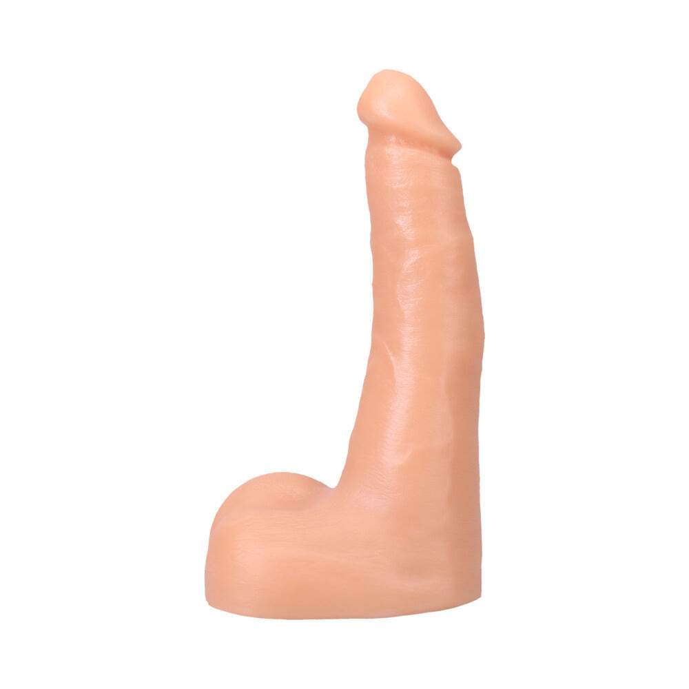 8.5 inch Dildo by Doc Johnson in Vanilla Ivory Beige shown for pegging Her or Him