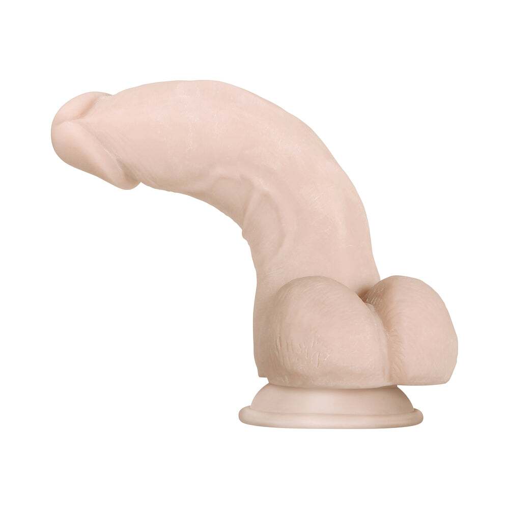 8.5 inch Dildo by Evolved in Vanilla Ivory Beige displayed for pegging Him or Her