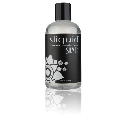 8.5 oz Silicone Lube Sliquid bottle showing smooth, long-lasting formula