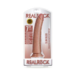 7 inch Dildo Shots Tan Light Brown Mocha RealRock Realistic Slim With Suction Cup