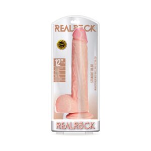 12 inch Dildo Shots Vanilla Ivory Beige RealRock Realistic Straight With Balls and Suction Cup Beige