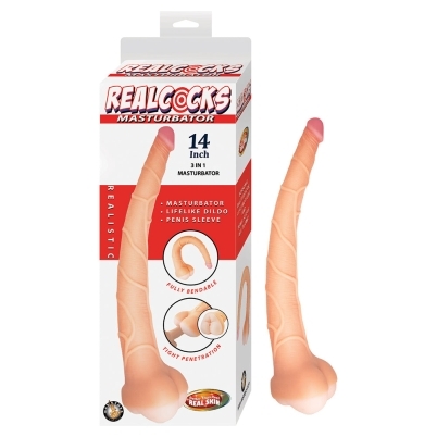 14 inch Dildo by Nasstoys in Vanilla Ivory Beige shown for use by Her or Him