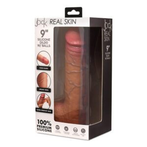 9 inch Dildo Curve Novelties Tan Light Brown Mocha JOCK Real Skin Silicone with Balls Medium
