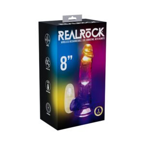 8 inch Dildo Shots Clear RealRock Wireless Rechargeable Remote Control LED Vibrating with Balls