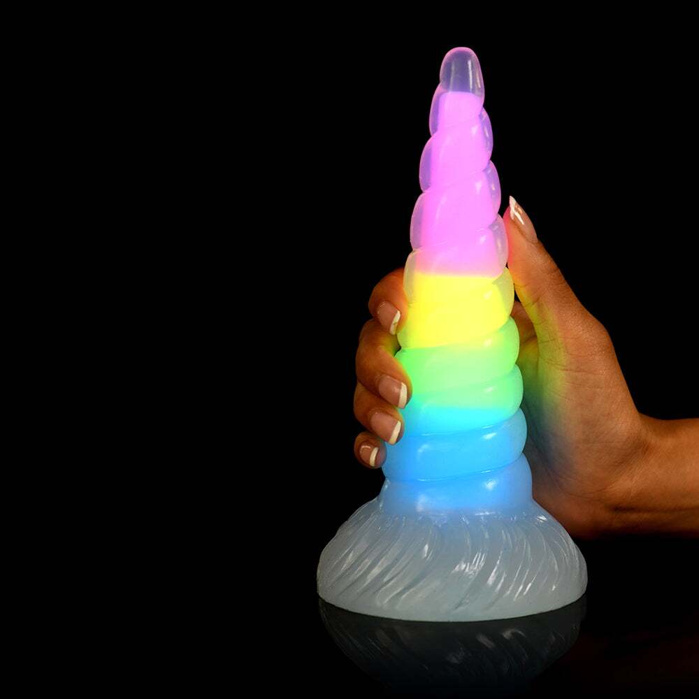 Dildo by XR Brands in Rainbow displayed for pegging Him or Her