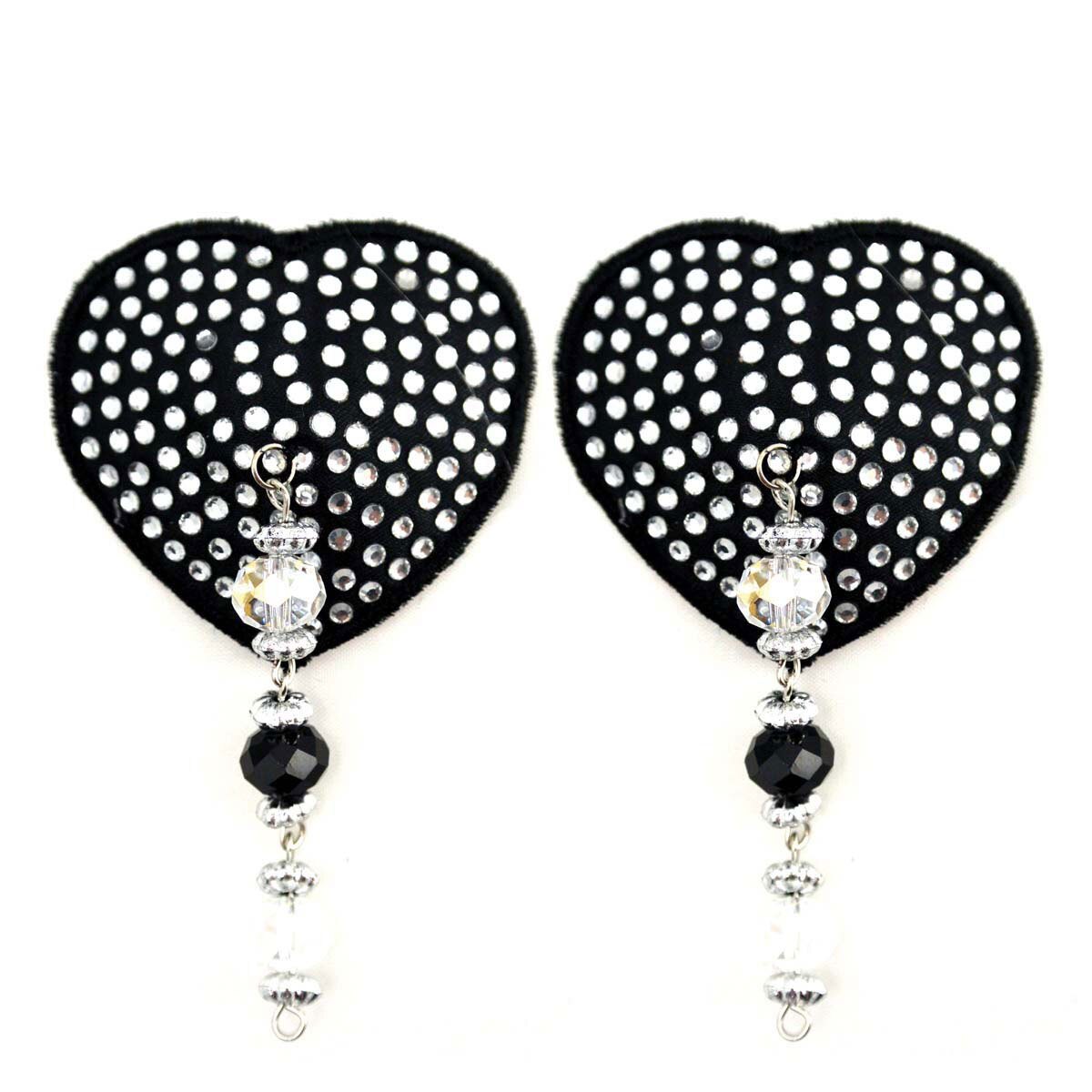 Feel sexy wearing sexy nipple covers  Heart Black Crystal w Beads! Wearing Heart Black Crystal w Beads nipples covers by Bijoux de Nip can be fun and sexy!