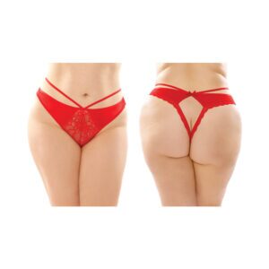 Red Panties Kalina Strappy Microfiber & Lace Thong With Back Cutout Q by Fantasy Lingerie