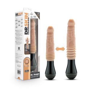 10.5 inch Dildo Blush Vanilla Ivory Beige Dr Skin Silicone Dr Knight Thrusting Gyrating & Vibrating with Handle Beige
