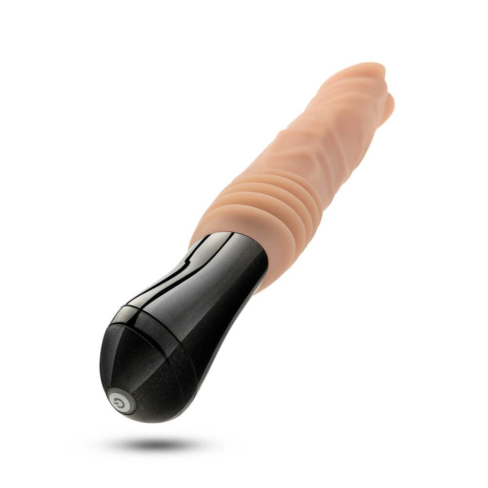 10.5 inch Dildo by Blush in Vanilla Ivory Beige shown for pegging Her or Him