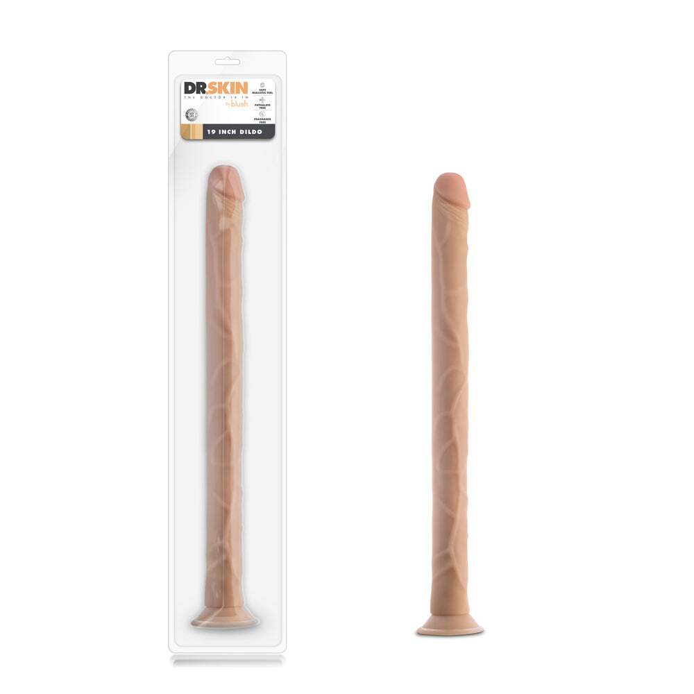 19 inch Dildo by Blush in Vanilla Ivory Beige shown for use by Her or Him
