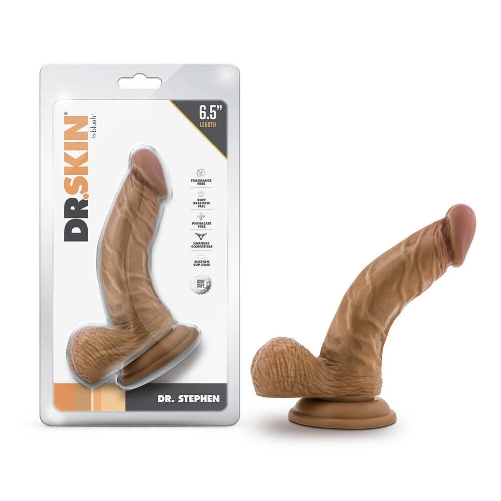 6.5 inch Dildo by Blush in Tan Light Brown Mocha shown for use by Her or Him