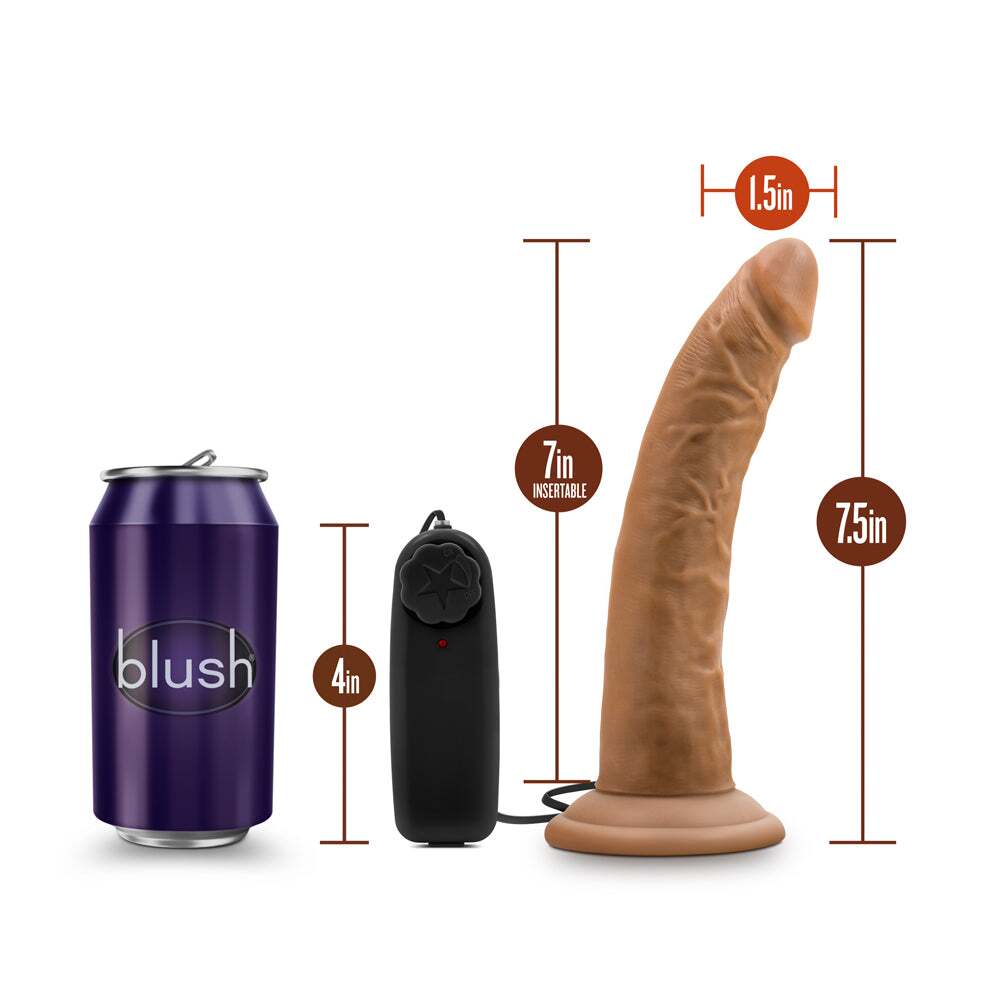 7 inch Dildo by Blush in Tan Light Brown Mocha displayed for pegging Him or Her