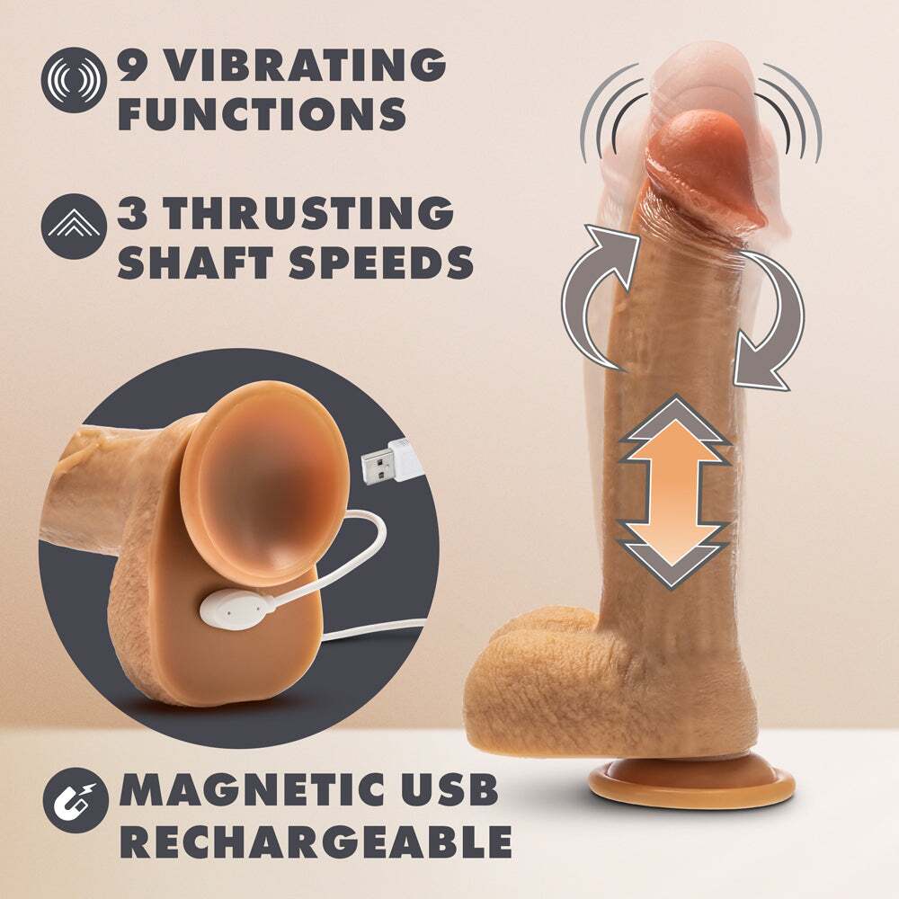 8.5 inch Dildo from Blush in Tan Light Brown Mocha pictured for anal pleasure for Her or Him
