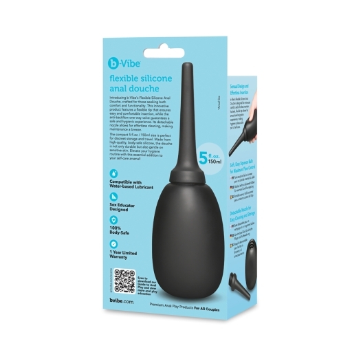 B-Vibe Flexible Silicone Anal Douche Black intimate cleansers and personal cleansing care by B-Vibe.