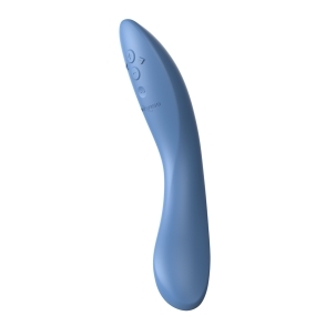 Blue We-Vibe vibrator Rave 2 shown in hand for scale