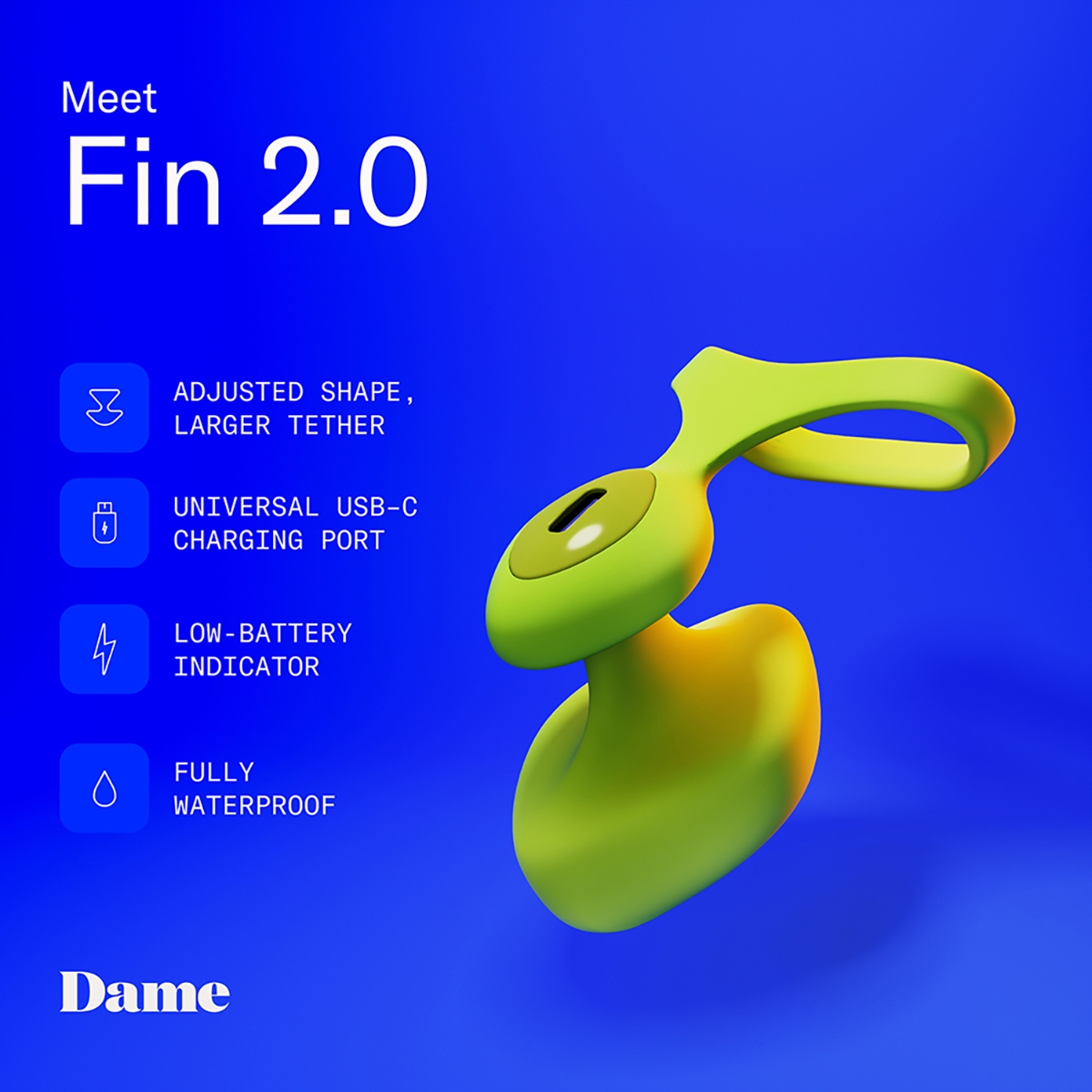 Fully assembled  Dame Products vibrator with smooth exterior