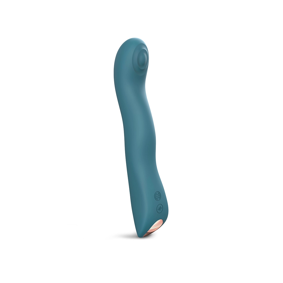 Teal Lovely Planet vibrator Love to Love Swap Tapping Me shown in hand for scale