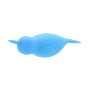 Blue Creative Conceptions vibrator Unihorn of the Sea Neigh Mo The Narwhal shown in hand for scale