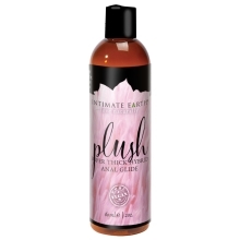 Bottle of 2 oz Vegan Lube Intimate Earth showing plant-powered formula