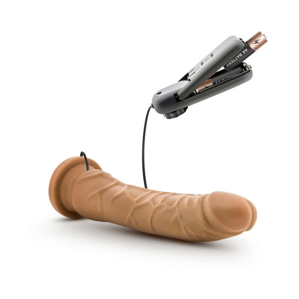 8.5 inch Dildo by Blush in Tan Light Brown Mocha displayed for pegging Him or Her